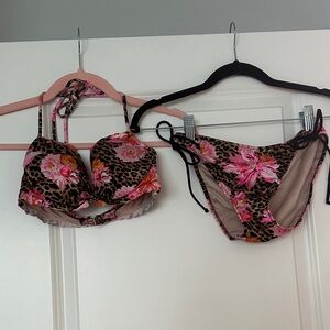 Victoria Secret Leopard Print Bikini with Pink Floral Accents